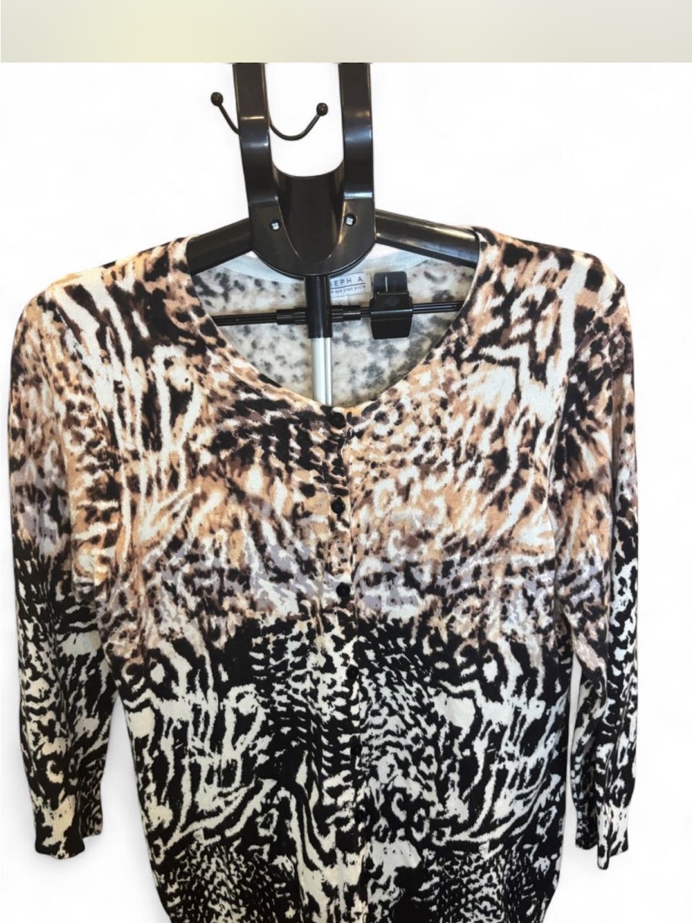 Joseph A Animal-Print Button-Front Cardigan in Black and Tan